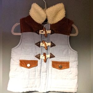 Osh Kosh, Boys Blue Vest, With Corduroy accents and Faux Fur Collar, Size 18 M